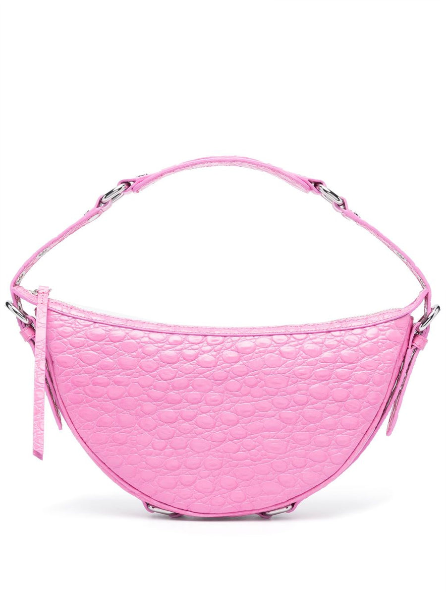 By Far Gib Luxurious Embossed Crocodile Shoulder Bag For Women Bubblegum Pink Calf Leather Top Zip