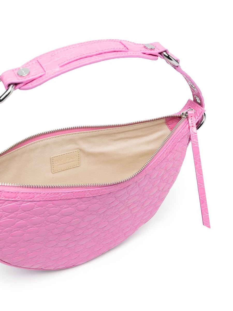 By Far Gib Luxurious Embossed Crocodile Shoulder Bag For Women Bubblegum Pink Calf Leather Top Zip