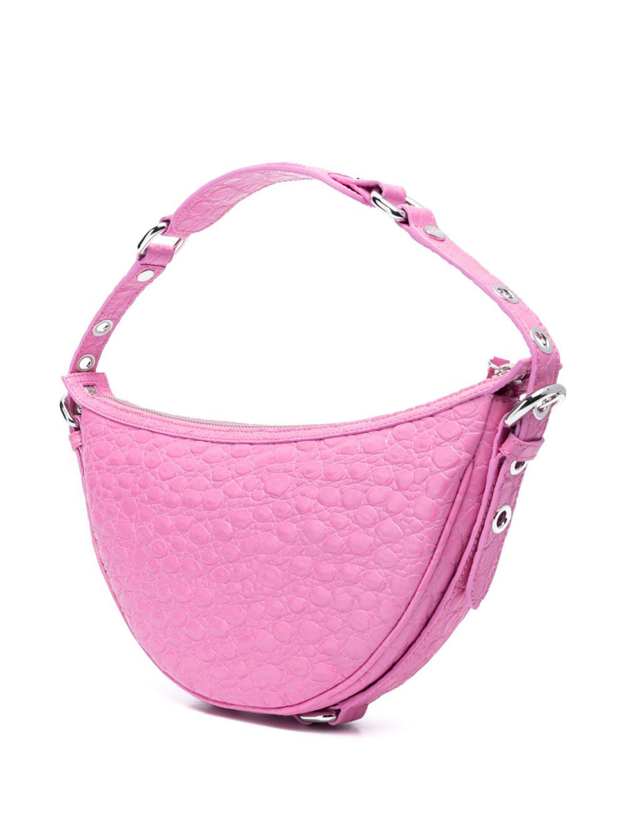 By Far Gib Luxurious Embossed Crocodile Shoulder Bag For Women Bubblegum Pink Calf Leather Top Zip