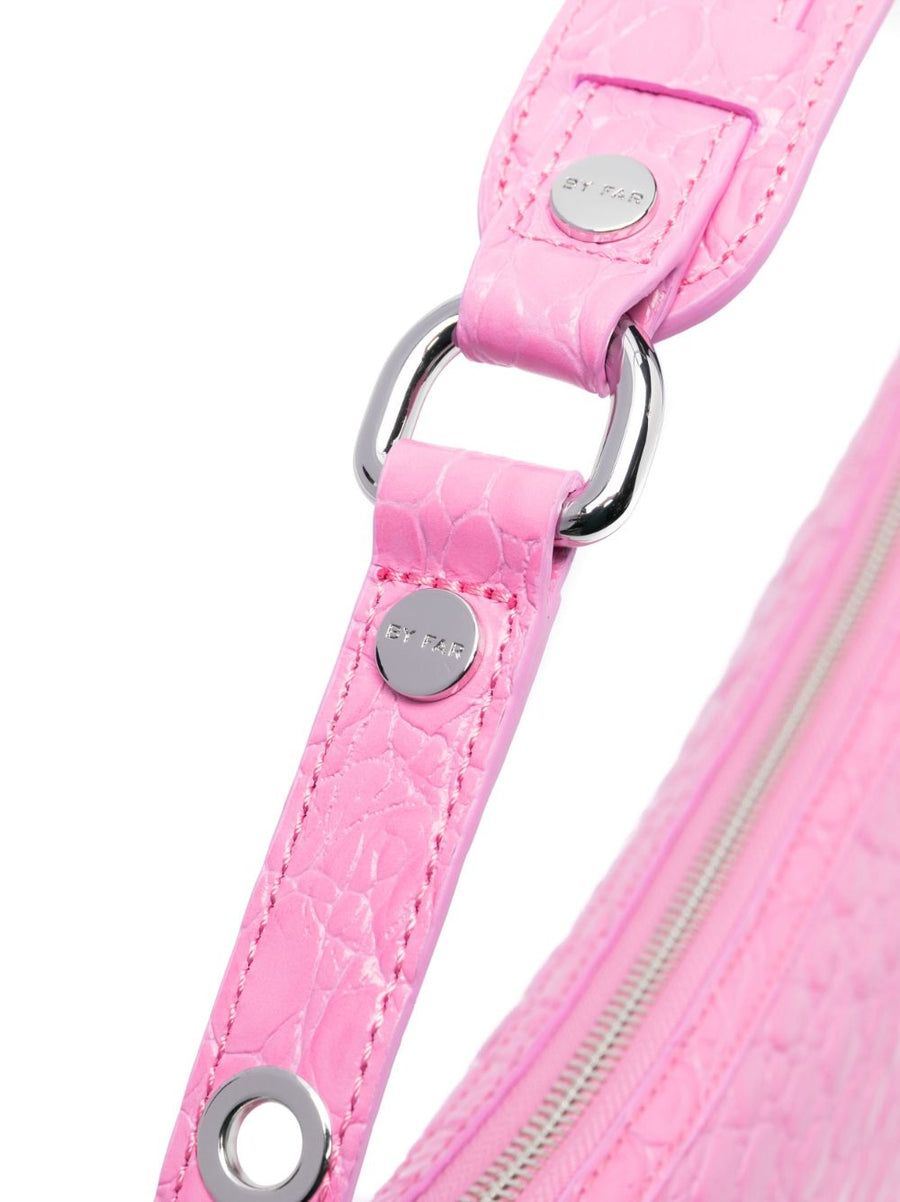 By Far Gib Luxurious Embossed Crocodile Shoulder Bag For Women Bubblegum Pink Calf Leather Top Zip