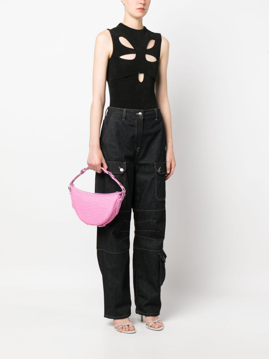 By Far Gib Luxurious Embossed Crocodile Shoulder Bag For Women Bubblegum Pink Calf Leather Top Zip