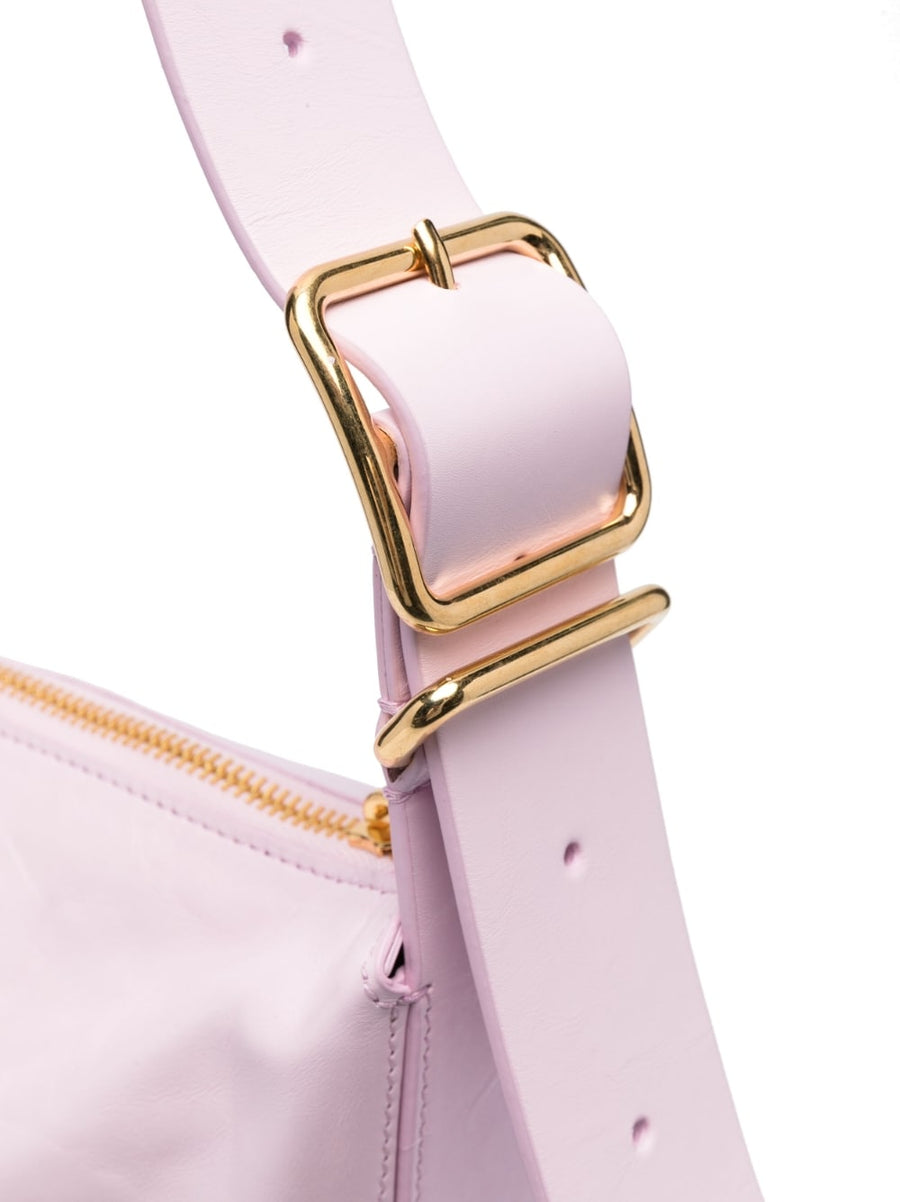 Jil Sander Lilac Crinkled Leather Shoulder Bag For Women Luxurious Refined Medium Top Zip Adjustable Strap