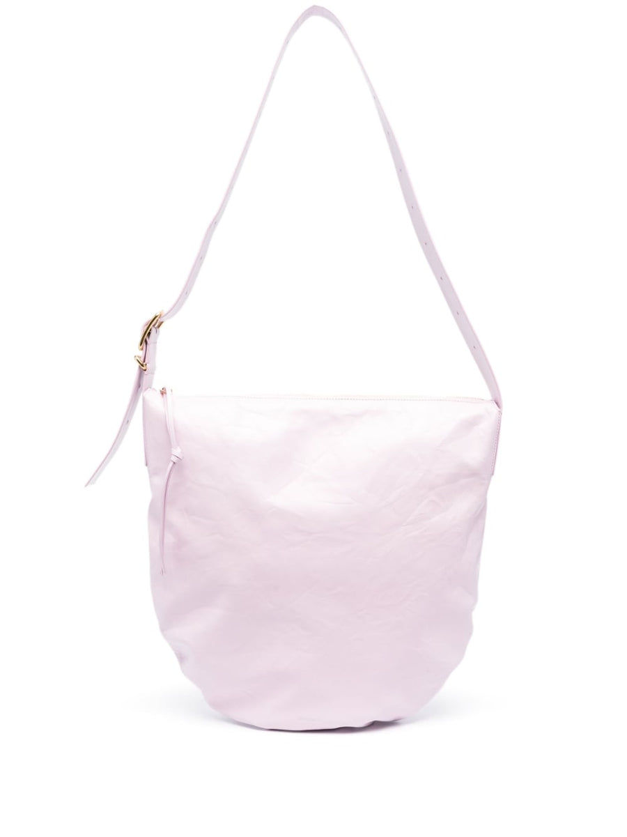 Jil Sander Lilac Crinkled Leather Shoulder Bag For Women Luxurious Refined Medium Top Zip Adjustable Strap