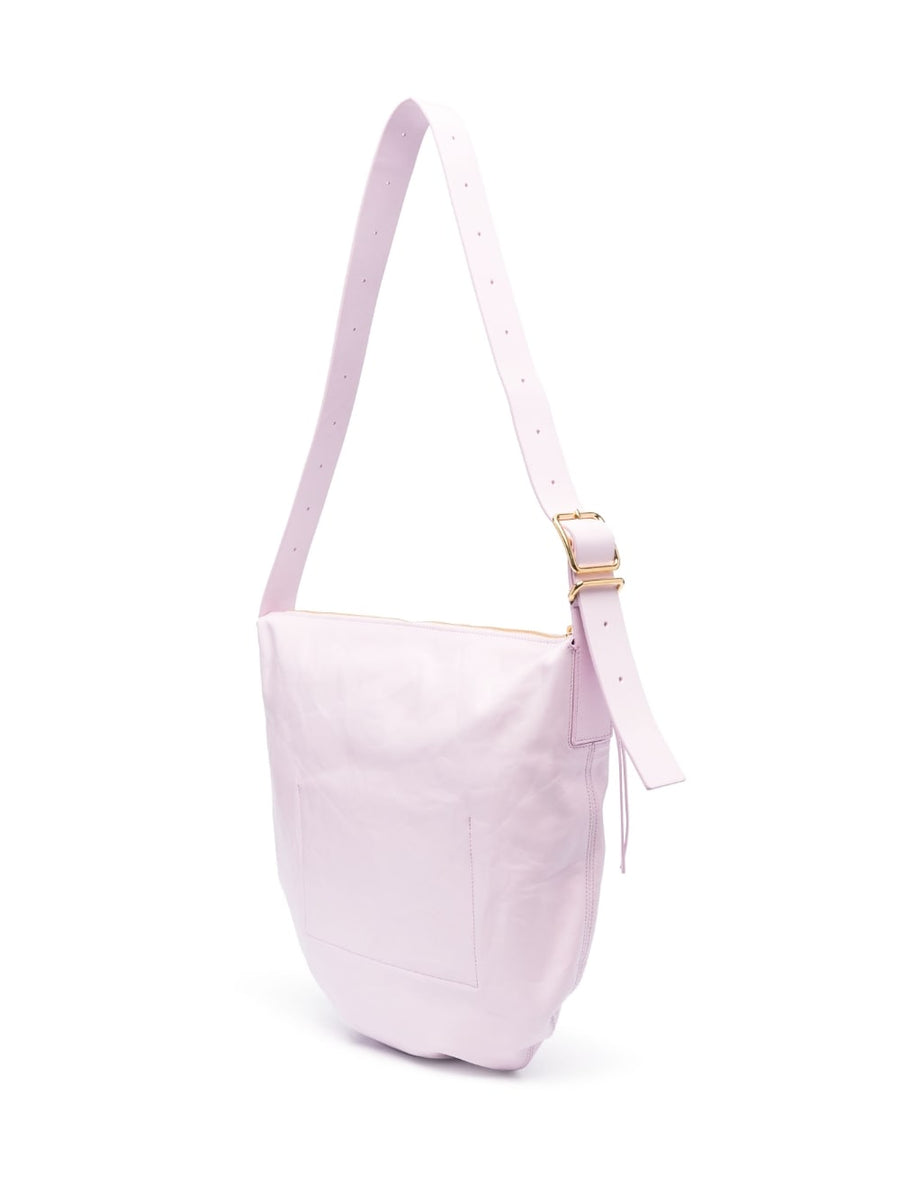 Jil Sander Lilac Crinkled Leather Shoulder Bag For Women Luxurious Refined Medium Top Zip Adjustable Strap