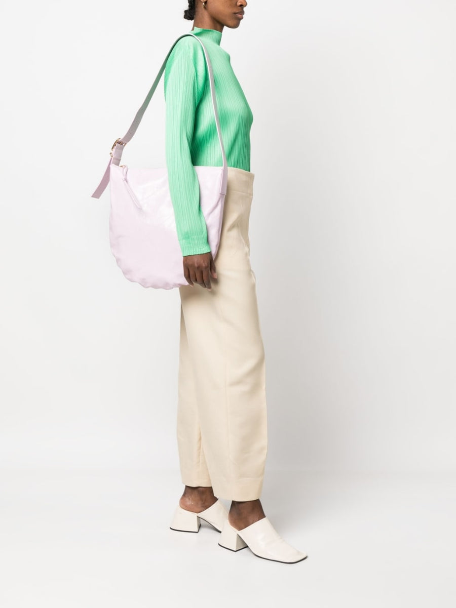 Jil Sander Lilac Crinkled Leather Shoulder Bag For Women Luxurious Refined Medium Top Zip Adjustable Strap