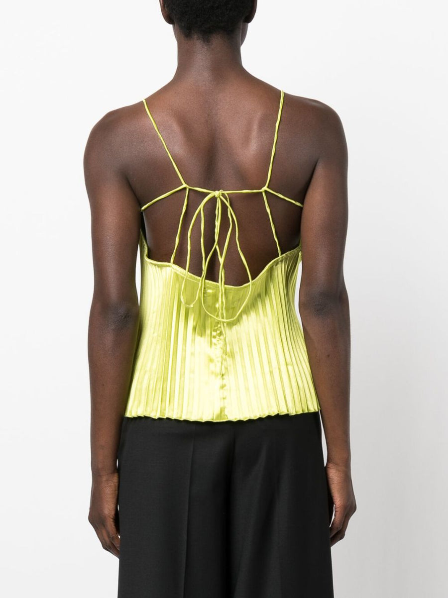L'Idee Woman Deep Neckline Top Green Pleated For Women Versatile Day To Night Fashion