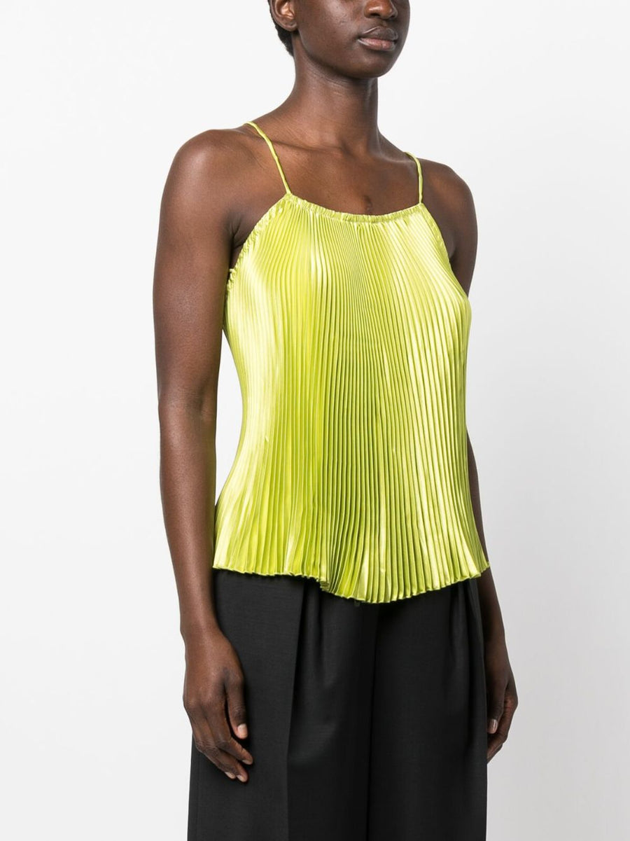 L'Idee Woman Deep Neckline Top Green Pleated For Women Versatile Day To Night Fashion