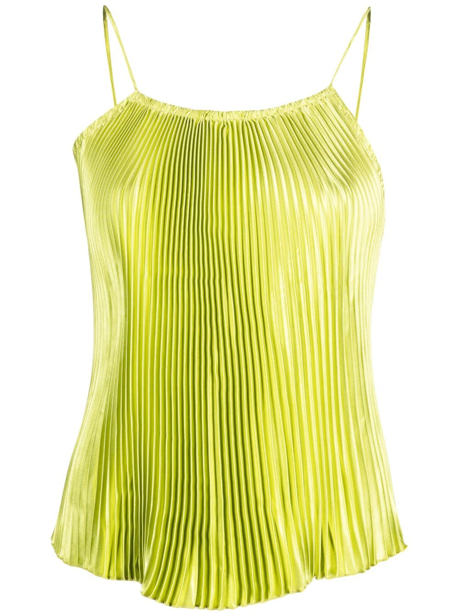 L'Idee Woman Deep Neckline Top Green Pleated For Women Versatile Day To Night Fashion