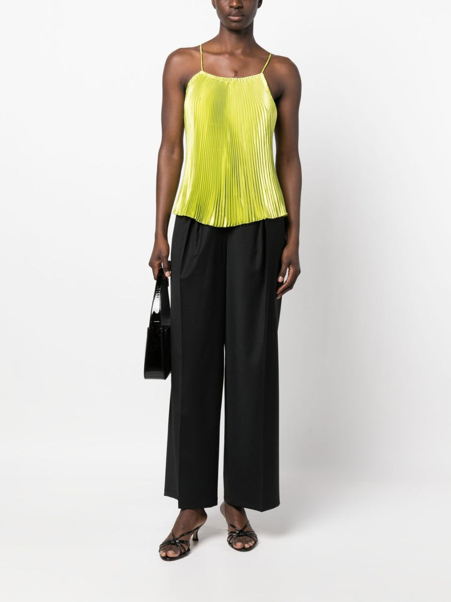 L'Idee Woman Deep Neckline Top Green Pleated For Women Versatile Day To Night Fashion