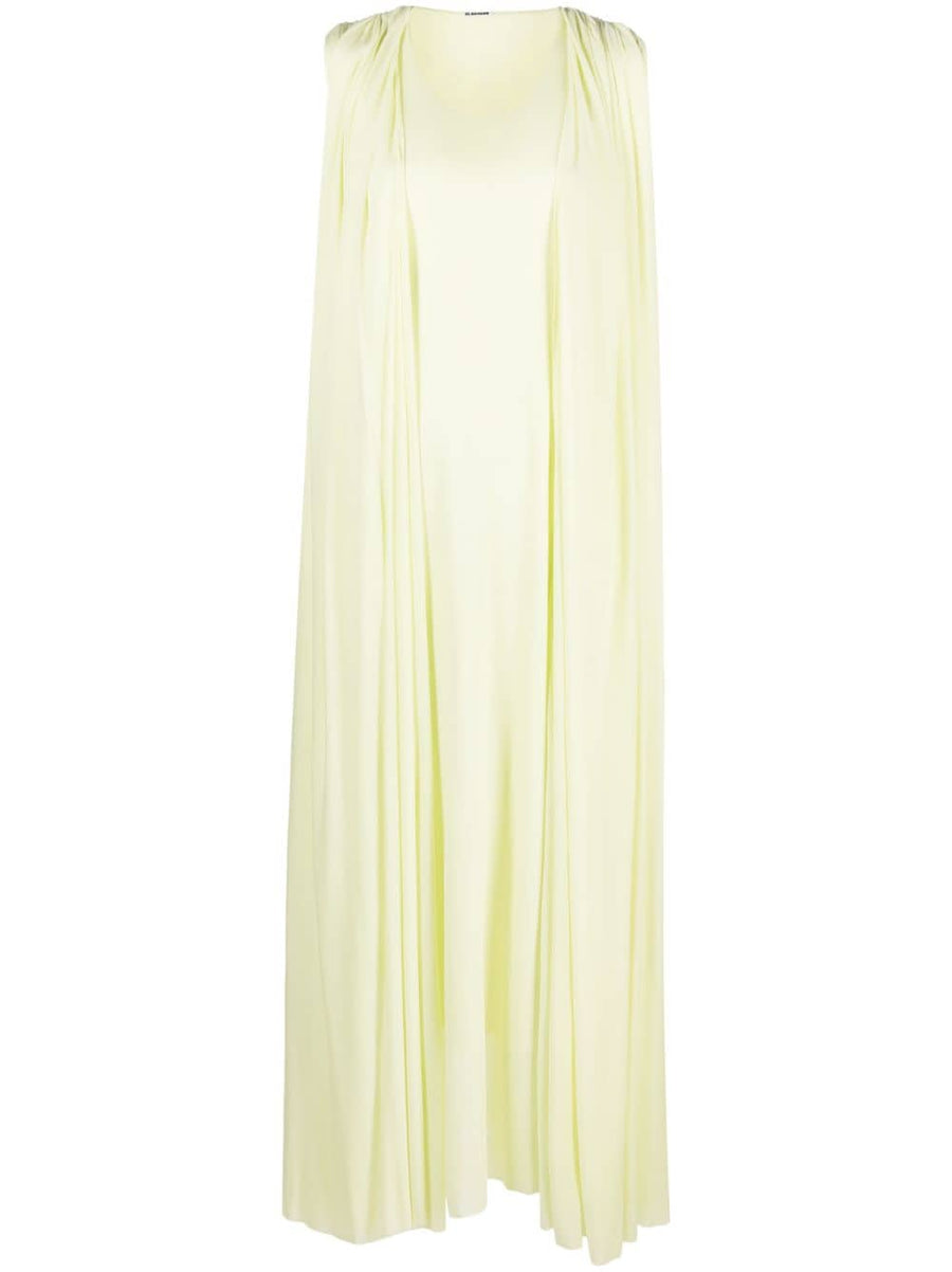 Jil Sander Draped Midi Dress For Women Layered Silhouette Sleeveless Scoop Neck Cucumber Green Viscose Luxury