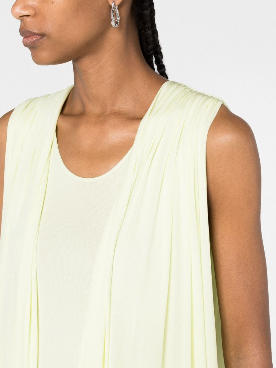 Jil Sander Draped Midi Dress For Women Layered Silhouette Sleeveless Scoop Neck Cucumber Green Viscose Luxury