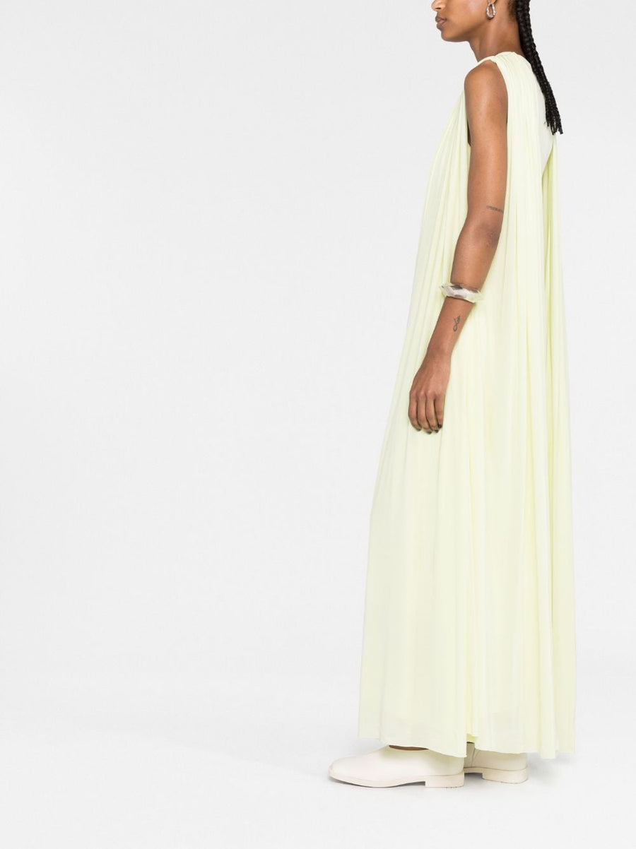 Jil Sander Draped Midi Dress For Women Layered Silhouette Sleeveless Scoop Neck Cucumber Green Viscose Luxury