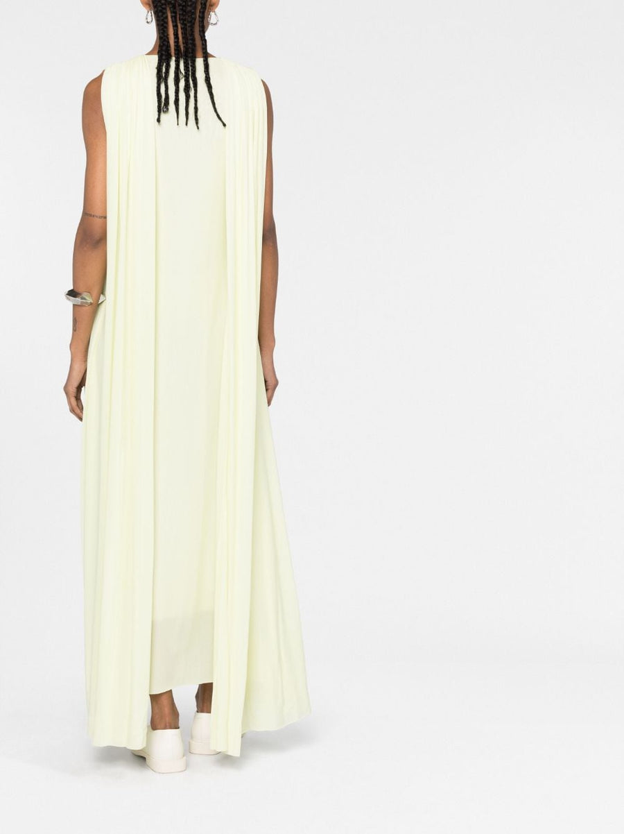 Jil Sander Draped Midi Dress For Women Layered Silhouette Sleeveless Scoop Neck Cucumber Green Viscose Luxury