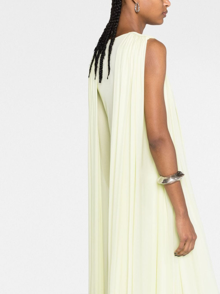 Jil Sander Draped Midi Dress For Women Layered Silhouette Sleeveless Scoop Neck Cucumber Green Viscose Luxury