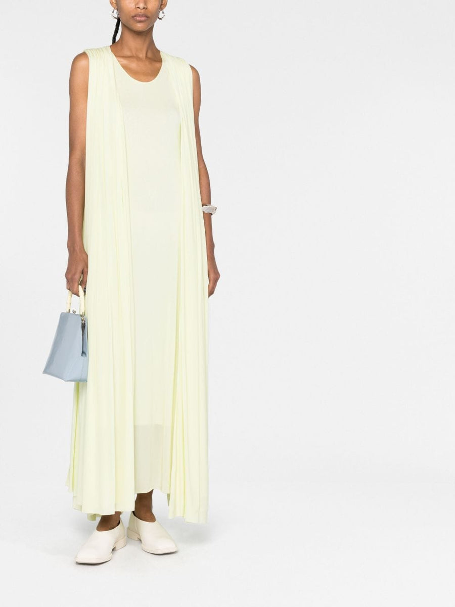 Jil Sander Draped Midi Dress For Women Layered Silhouette Sleeveless Scoop Neck Cucumber Green Viscose Luxury