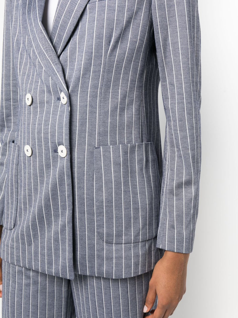 Circolo 1901 Pinstripe Double-Breasted Blazer For Women Polished Cotton Jacket Blue-Gray