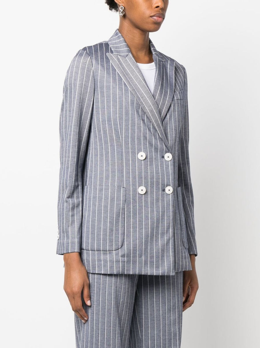 Circolo 1901 Pinstripe Double-Breasted Blazer For Women Polished Cotton Jacket Blue-Gray