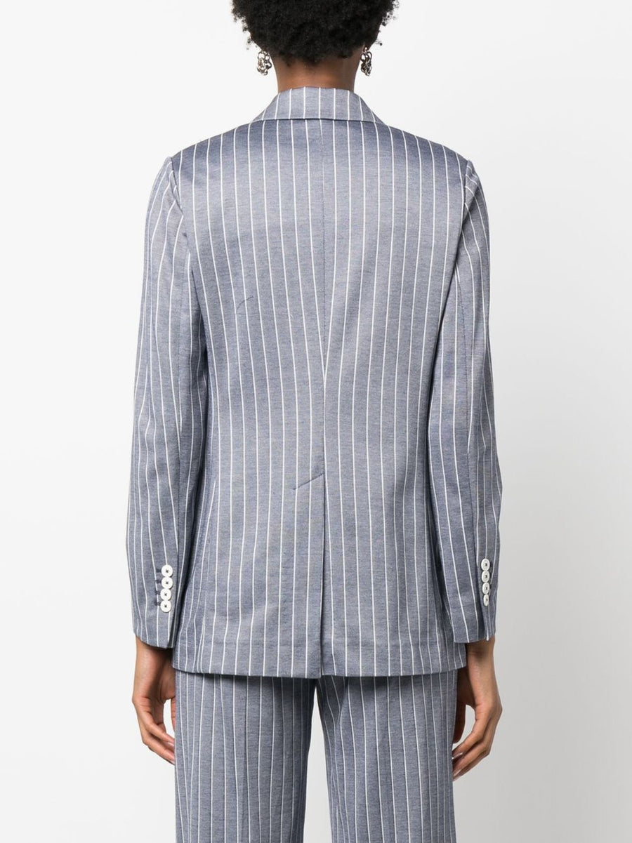 Circolo 1901 Pinstripe Double-Breasted Blazer For Women Polished Cotton Jacket Blue-Gray