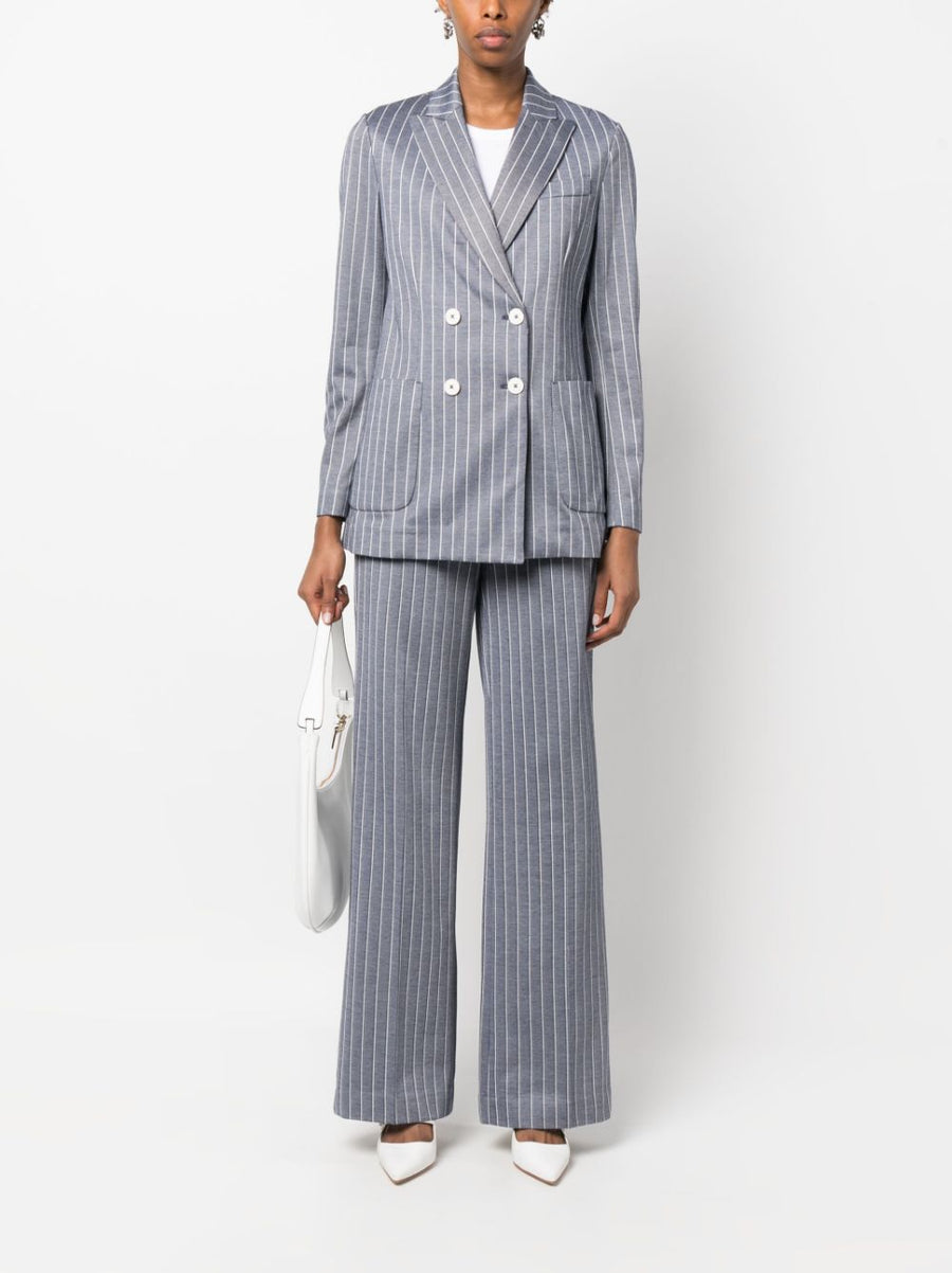 Circolo 1901 Pinstripe Double-Breasted Blazer For Women Polished Cotton Jacket Blue-Gray