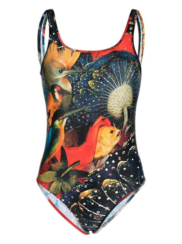 Alexander McQueen Hieronymus Bosch Print Jersey Bodysuit For Women Beachwear And Resort Wear
