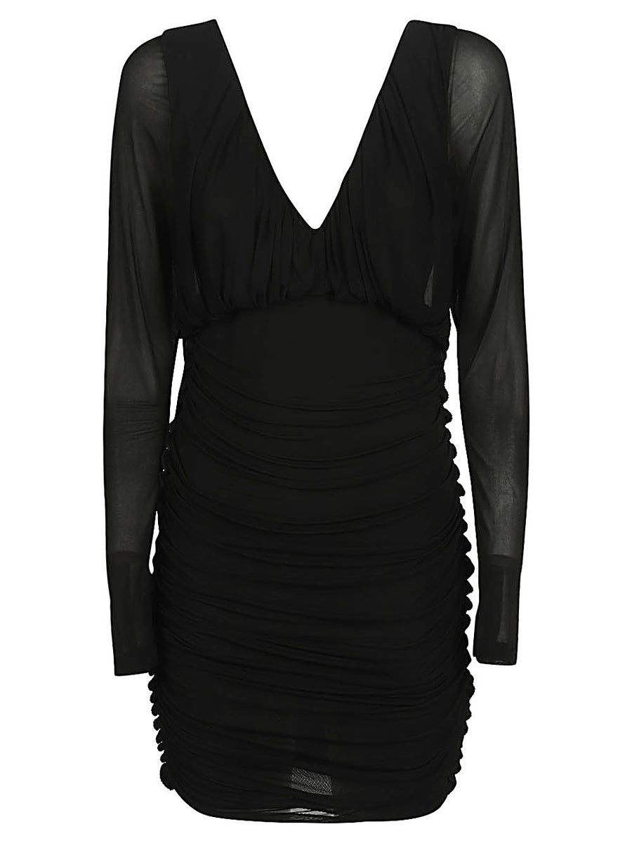 Saint Laurent Lux Cupro Jersey Dress With Deep V Neck Ruched Silhouette For Women Runway Ready
