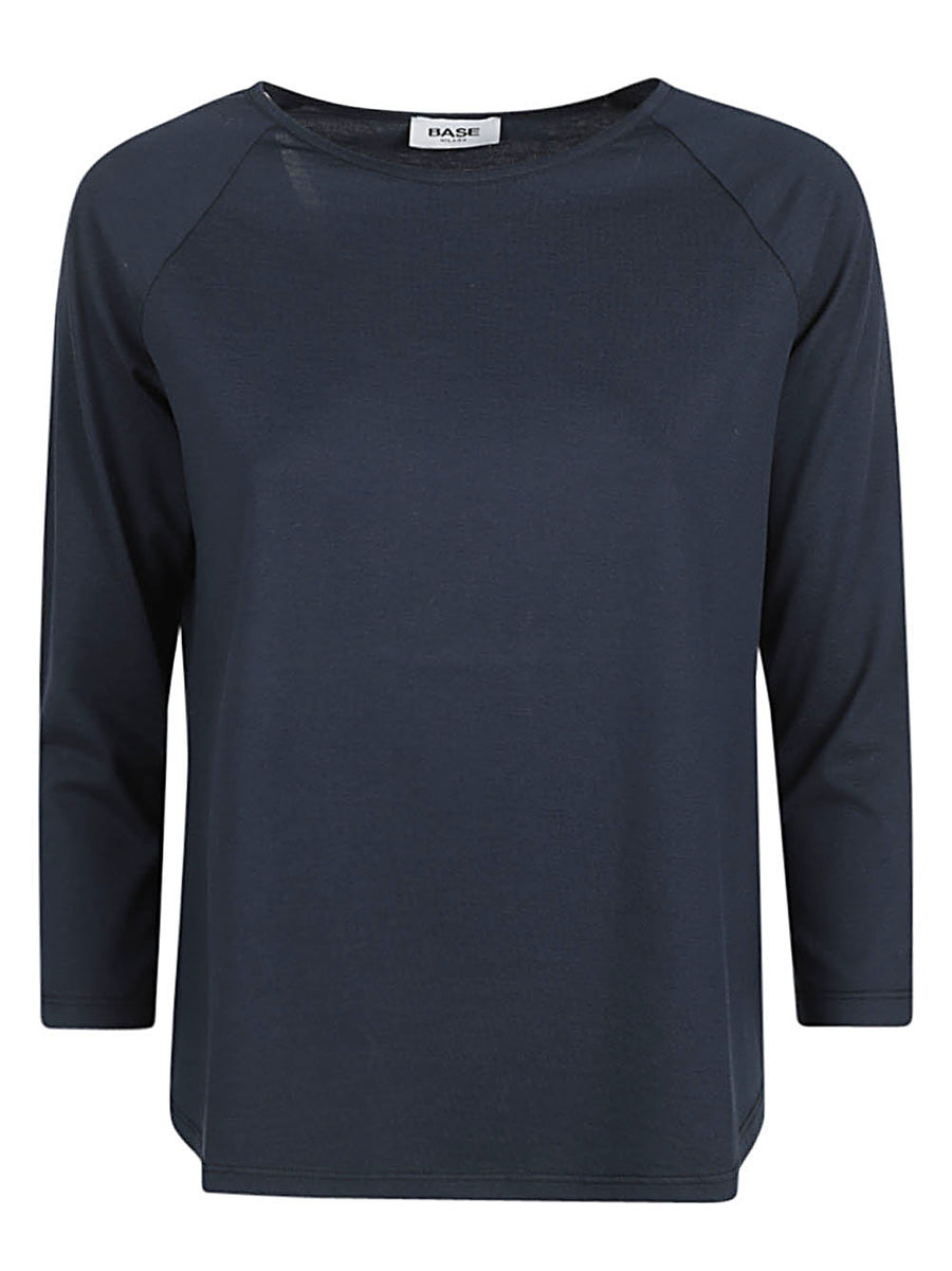 Base Blue 100 Percent Cotton Crewneck Sweater For Women Versatile Everyday Layering Top