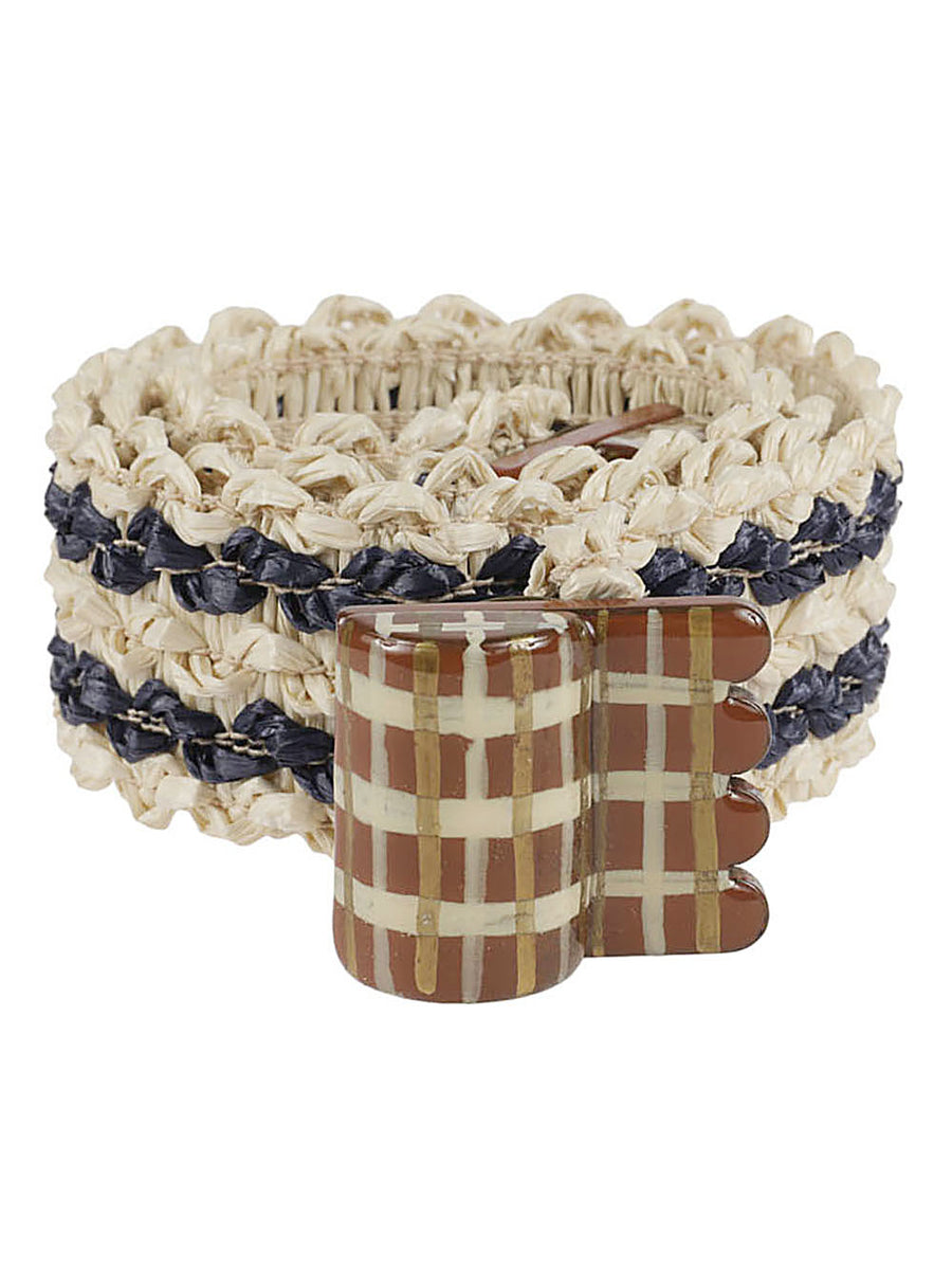 Exquisite J Striped Raffia Belt For Women Beige Natural Texture Versatile Summer Accessory