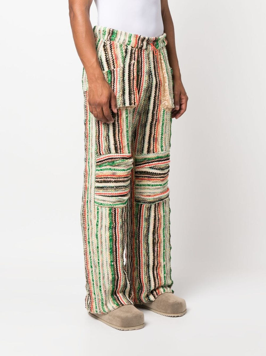 Vitelli Patched Cotton Wool Trousers With Emerald Stripe Print For Modern Men Elastic Drawstring Comfort Premium Fabric
