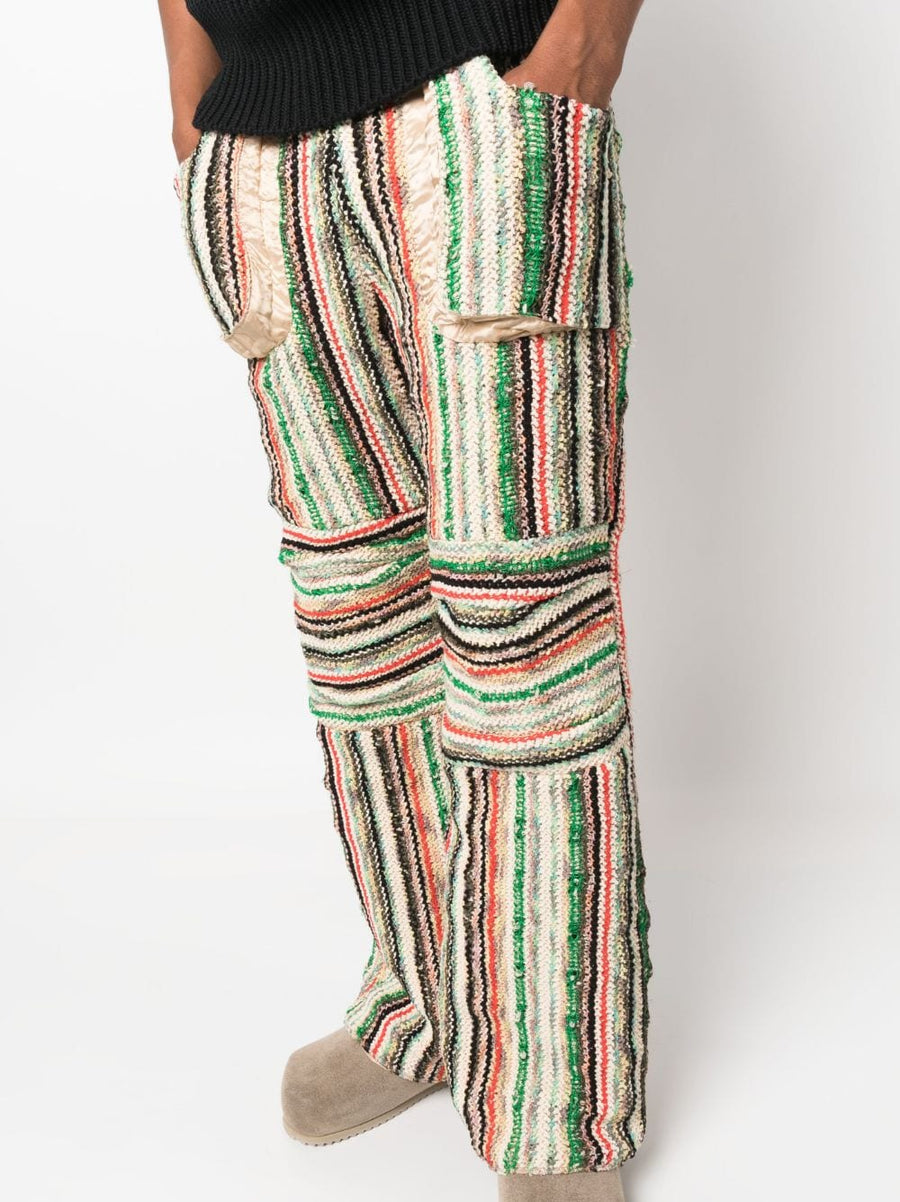 Vitelli Patched Cotton Wool Trousers With Emerald Stripe Print For Modern Men Elastic Drawstring Comfort Premium Fabric