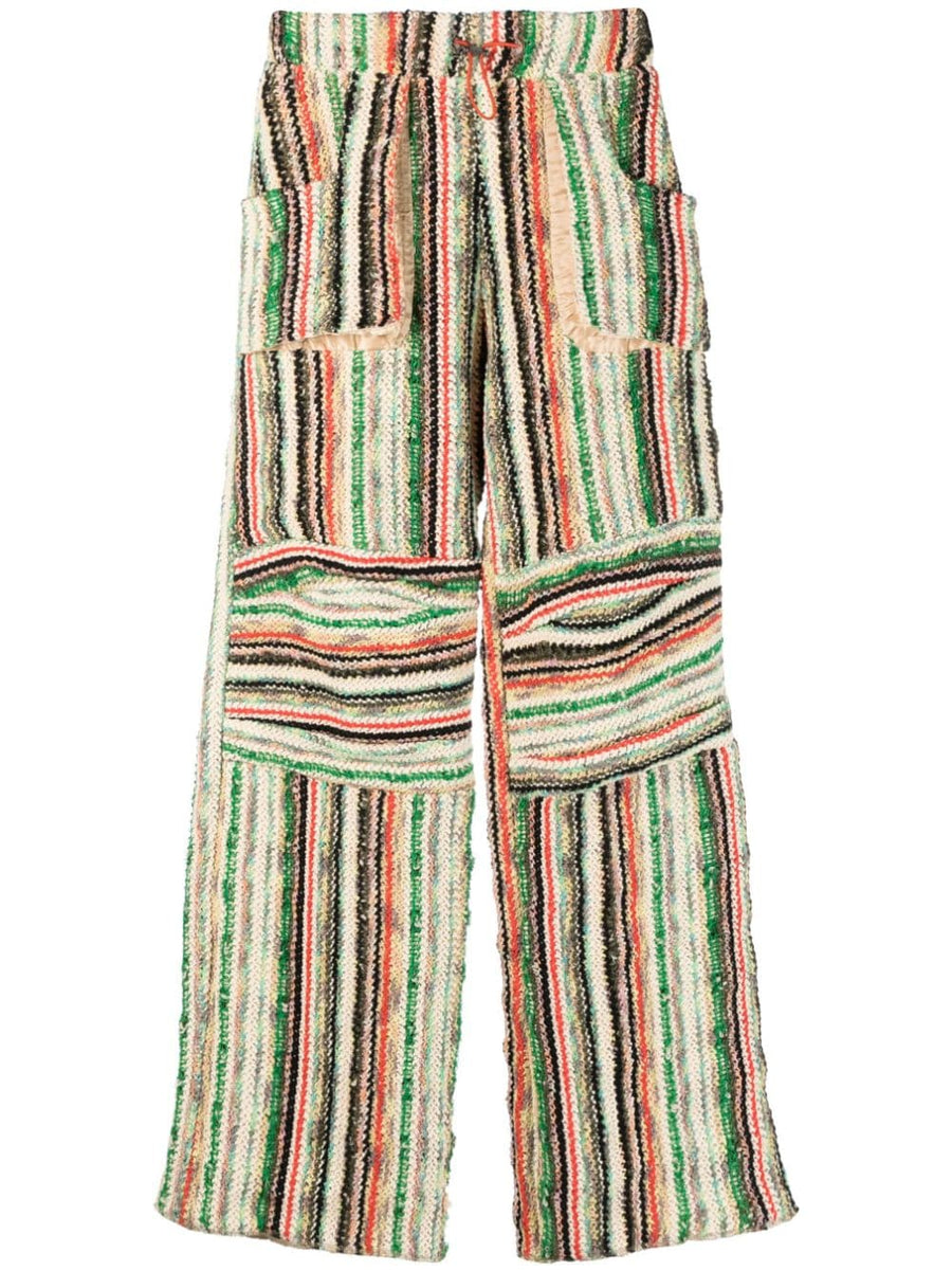 Vitelli Patched Cotton Wool Trousers With Emerald Stripe Print For Modern Men Elastic Drawstring Comfort Premium Fabric