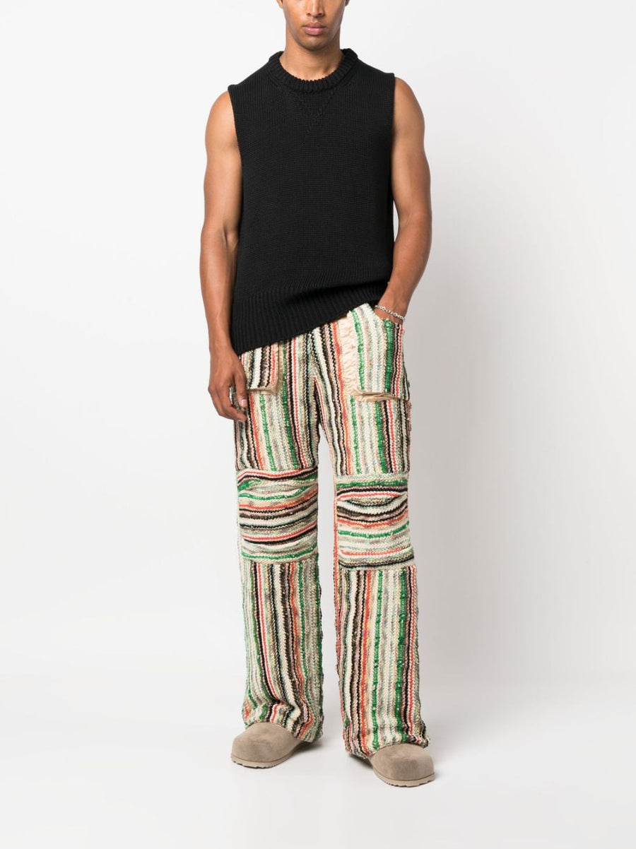 Vitelli Patched Cotton Wool Trousers With Emerald Stripe Print For Modern Men Elastic Drawstring Comfort Premium Fabric