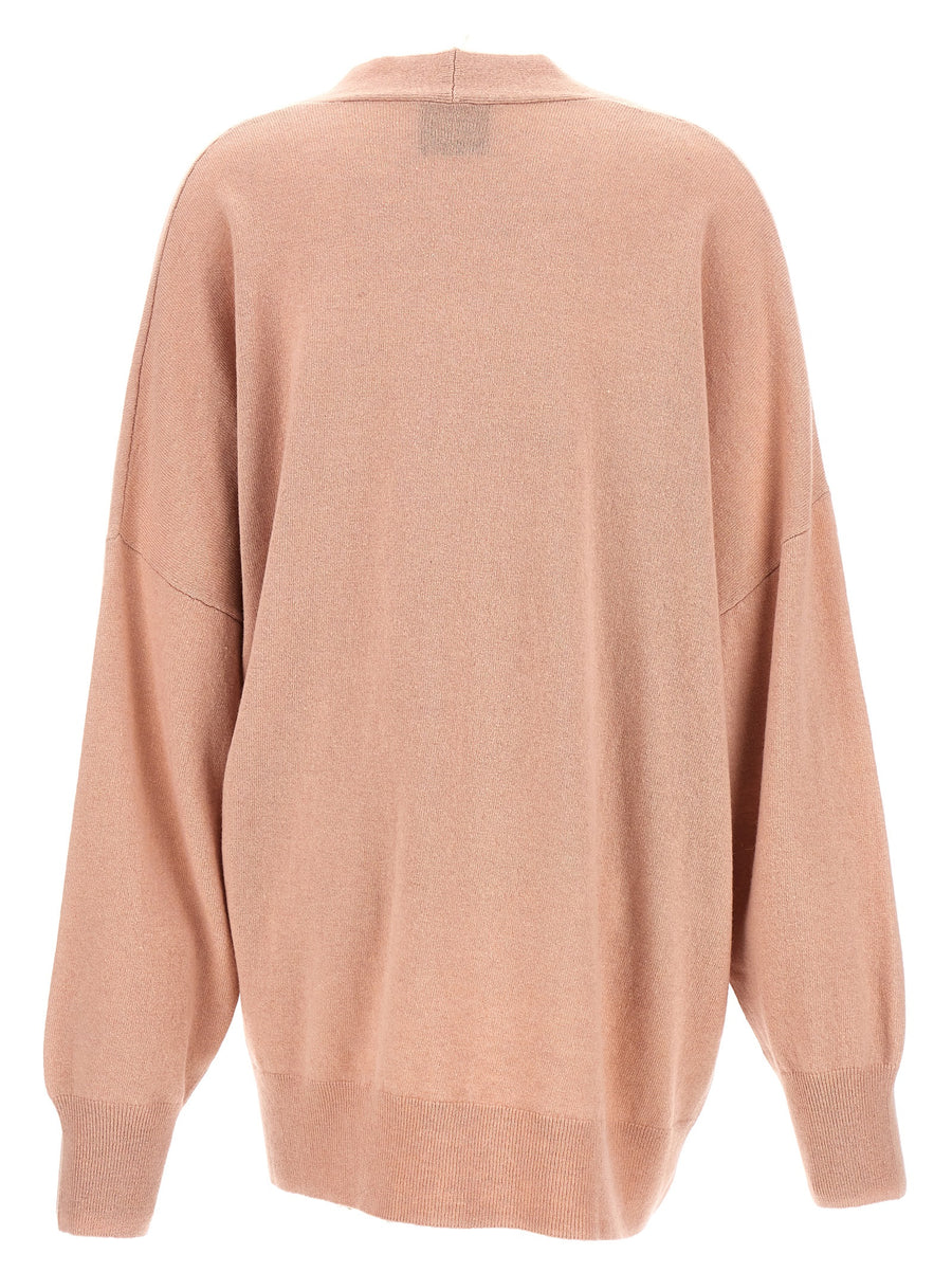 Nude Oversize Cardigan For Women Pink Wool V Neck Button Closure Two Looks Warm Layer