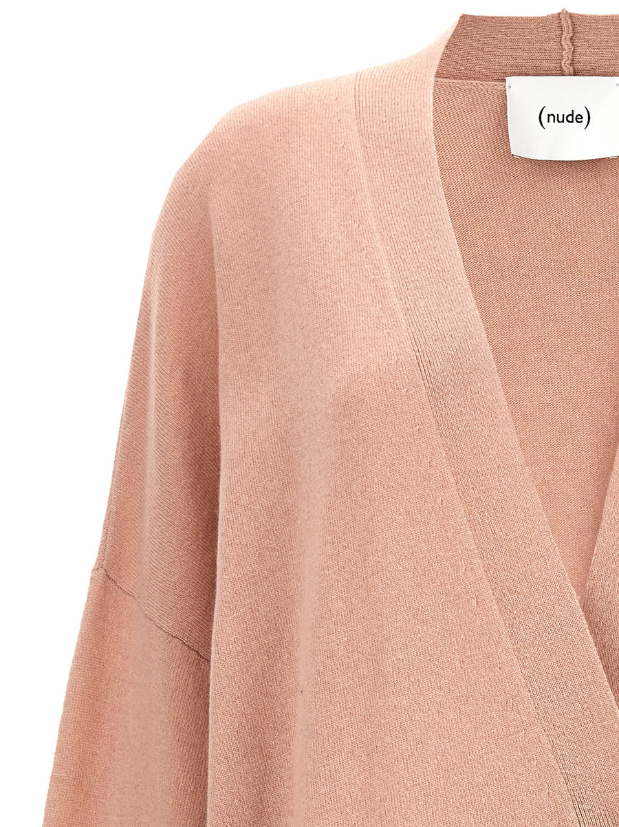 Nude Oversize Cardigan For Women Pink Wool V Neck Button Closure Two Looks Warm Layer
