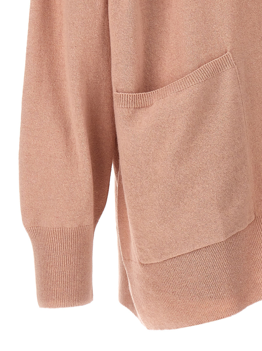 Nude Oversize Cardigan For Women Pink Wool V Neck Button Closure Two Looks Warm Layer
