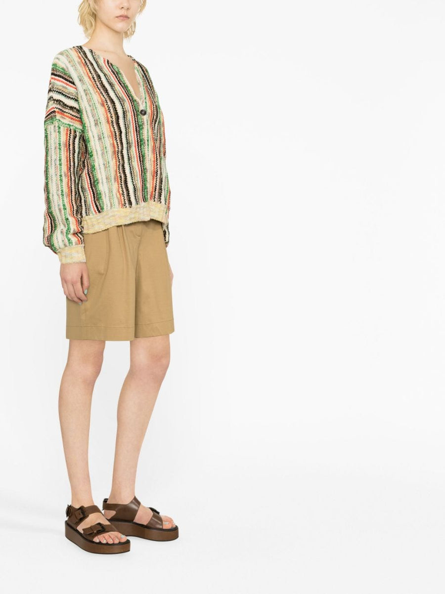 Vitelli Multicolor Striped Cardigan for Women Breathable Cotton Linen Wool Knit Versatile Front Button