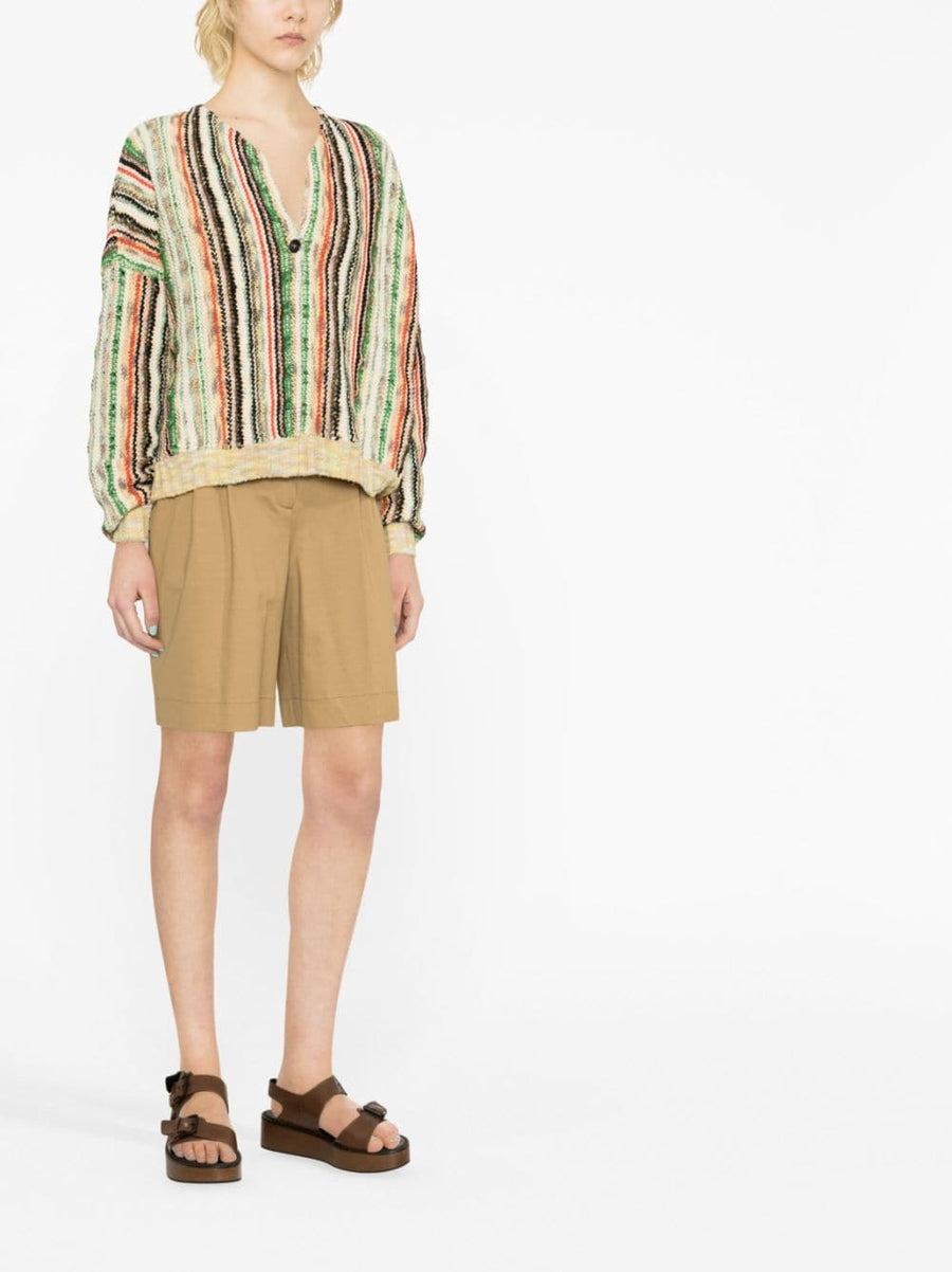Vitelli Multicolor Striped Cardigan for Women Breathable Cotton Linen Wool Knit Versatile Front Button