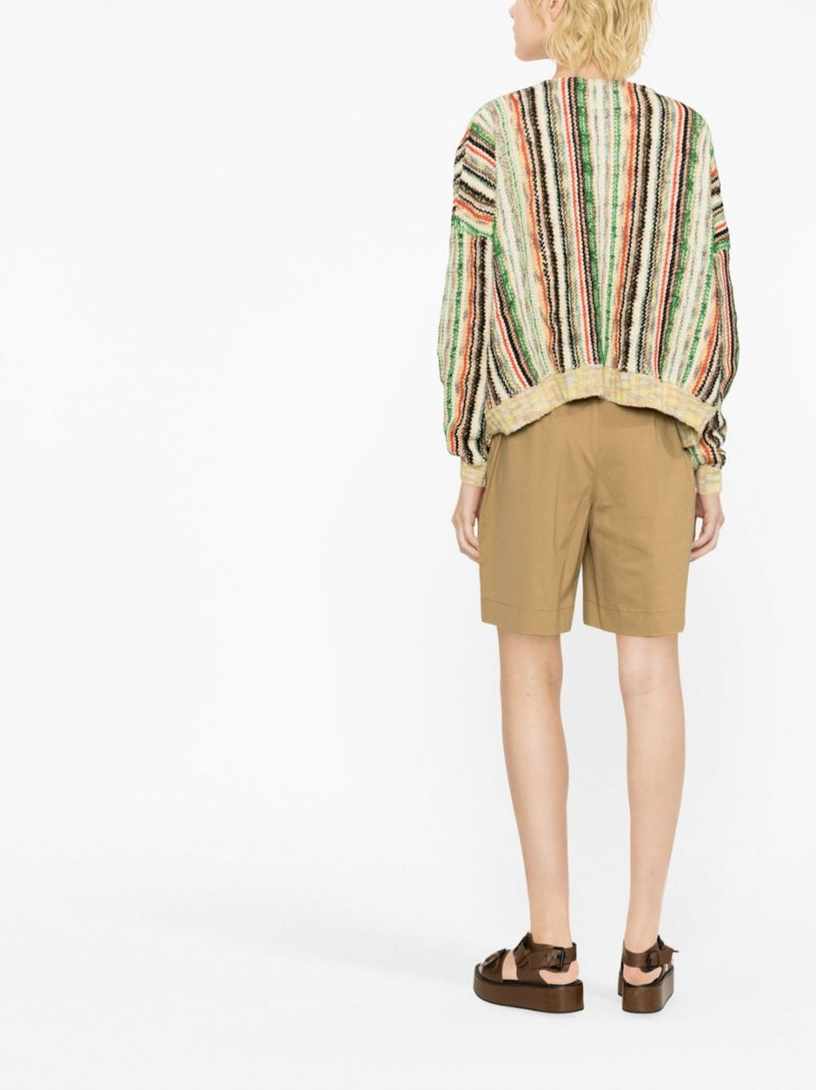 Vitelli Multicolor Striped Cardigan for Women Breathable Cotton Linen Wool Knit Versatile Front Button