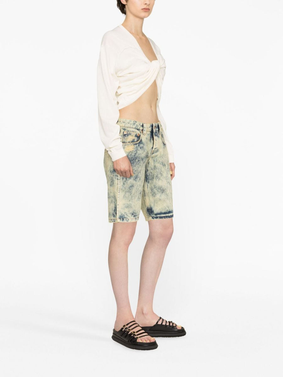 Vaquera Denim Split Shorts For Women 100 Percent Cotton Light Blue Knee Length Versatile Essential