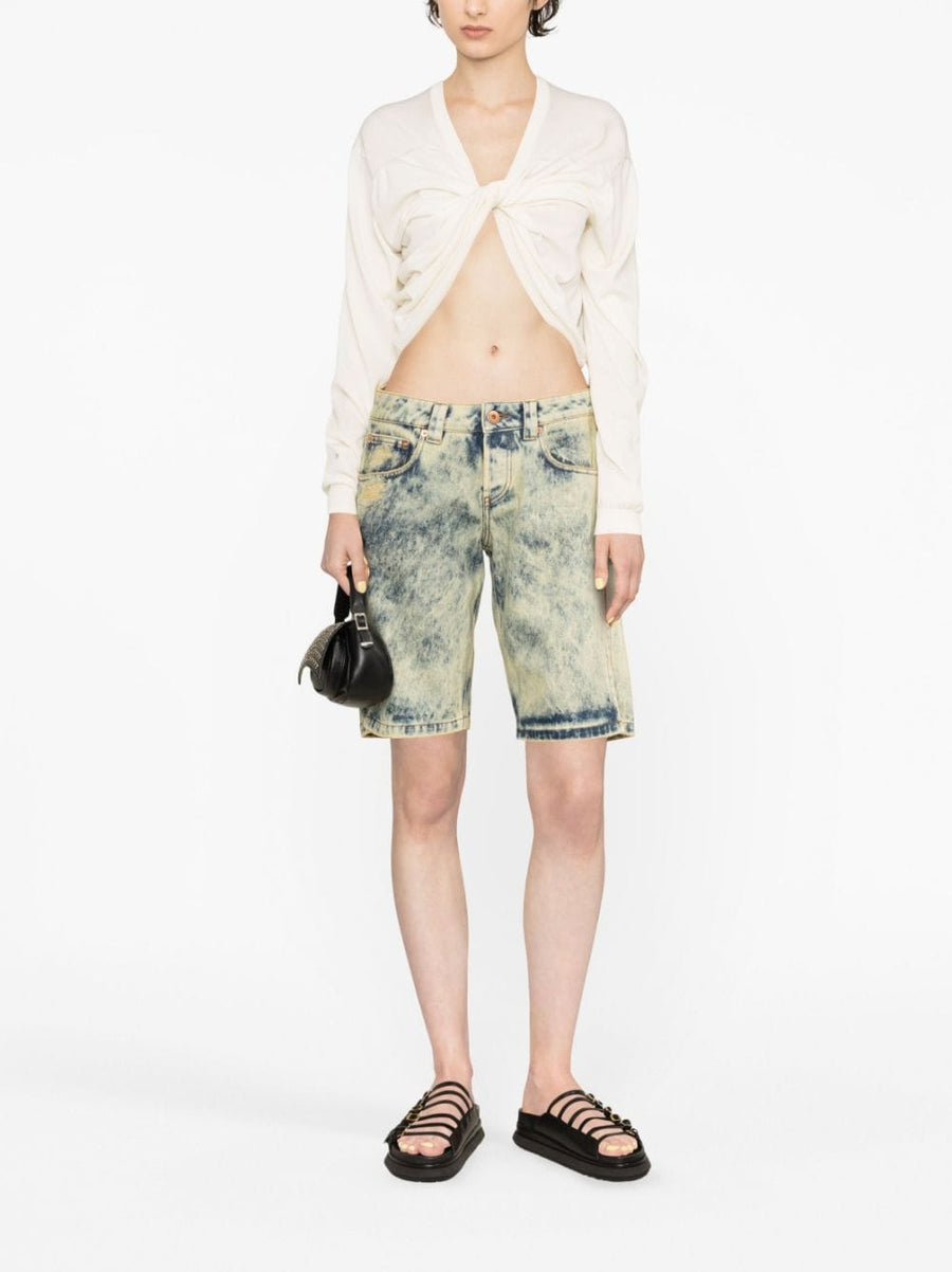 Vaquera Denim Split Shorts For Women 100 Percent Cotton Light Blue Knee Length Versatile Essential