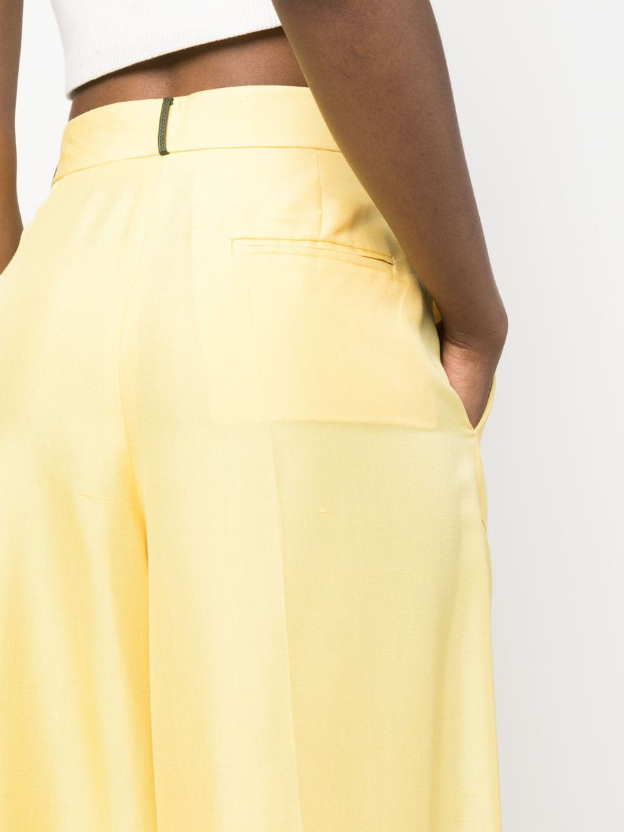 Bally Silk Wide Leg Trousers Yellow For Women Bold Luxury Draped Comfort Premium Silk Blend