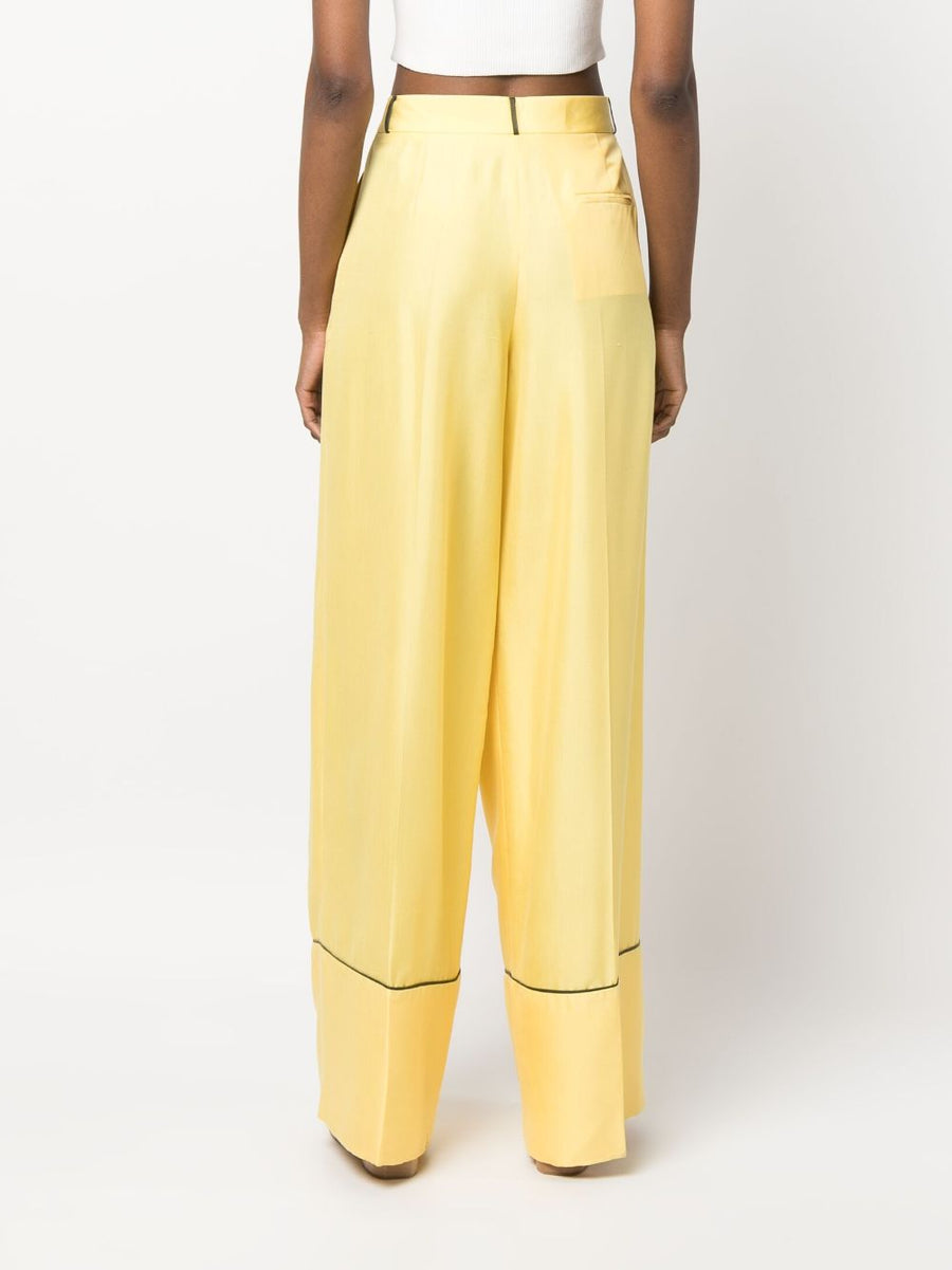 Bally Silk Wide Leg Trousers Yellow For Women Bold Luxury Draped Comfort Premium Silk Blend