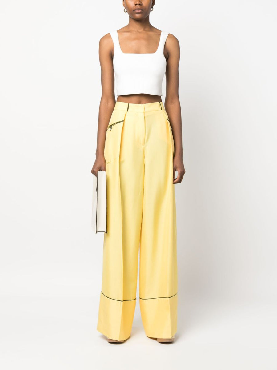 Bally Silk Wide Leg Trousers Yellow For Women Bold Luxury Draped Comfort Premium Silk Blend