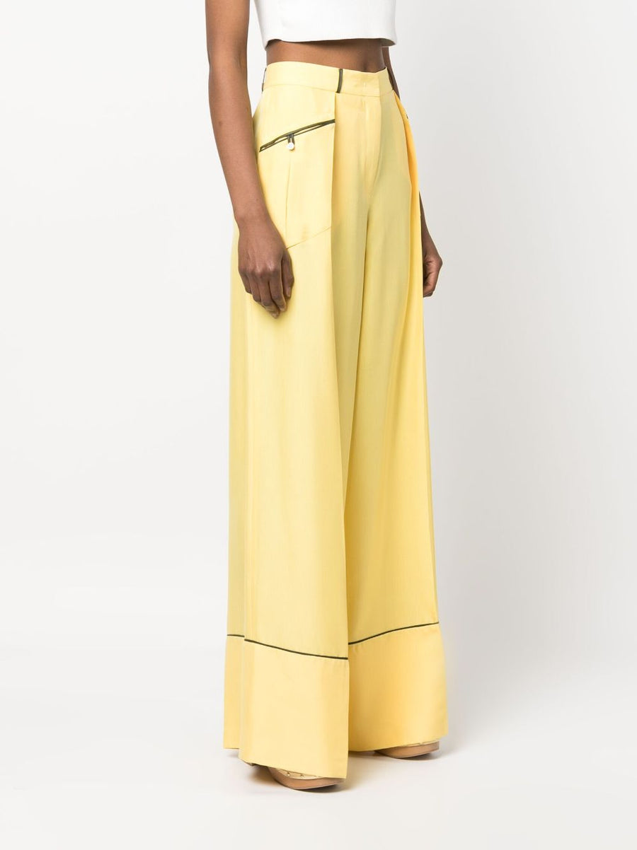 Bally Silk Wide Leg Trousers Yellow For Women Bold Luxury Draped Comfort Premium Silk Blend