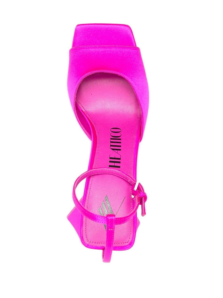 The Attico Piper Satin Sandals Bold Fuchsia Open Toe 90mm Pyramid Heel For Women