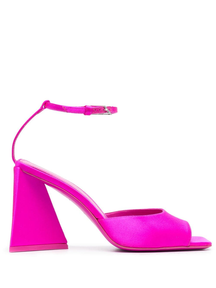 The Attico Piper Satin Sandals Bold Fuchsia Open Toe 90mm Pyramid Heel For Women