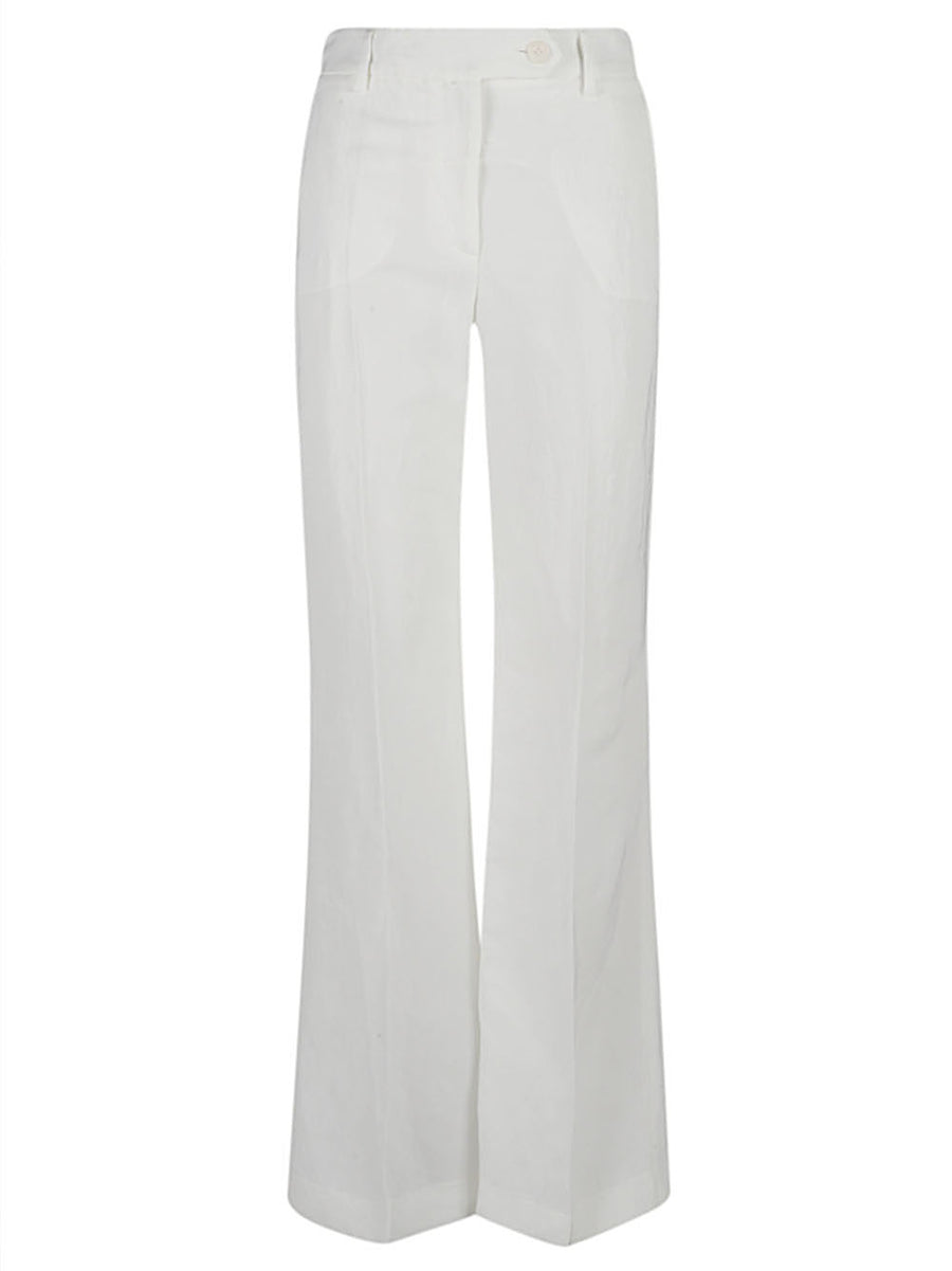 True Royal Linen Flared Trousers for Women Breathable Comfort with Elegant Draped Silhouette White