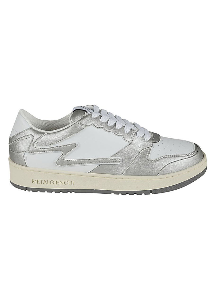 Metalgienchi ICX Low Top Sneakers for Men Silver Calf Leather Upper Gum Sole Luxury Comfort