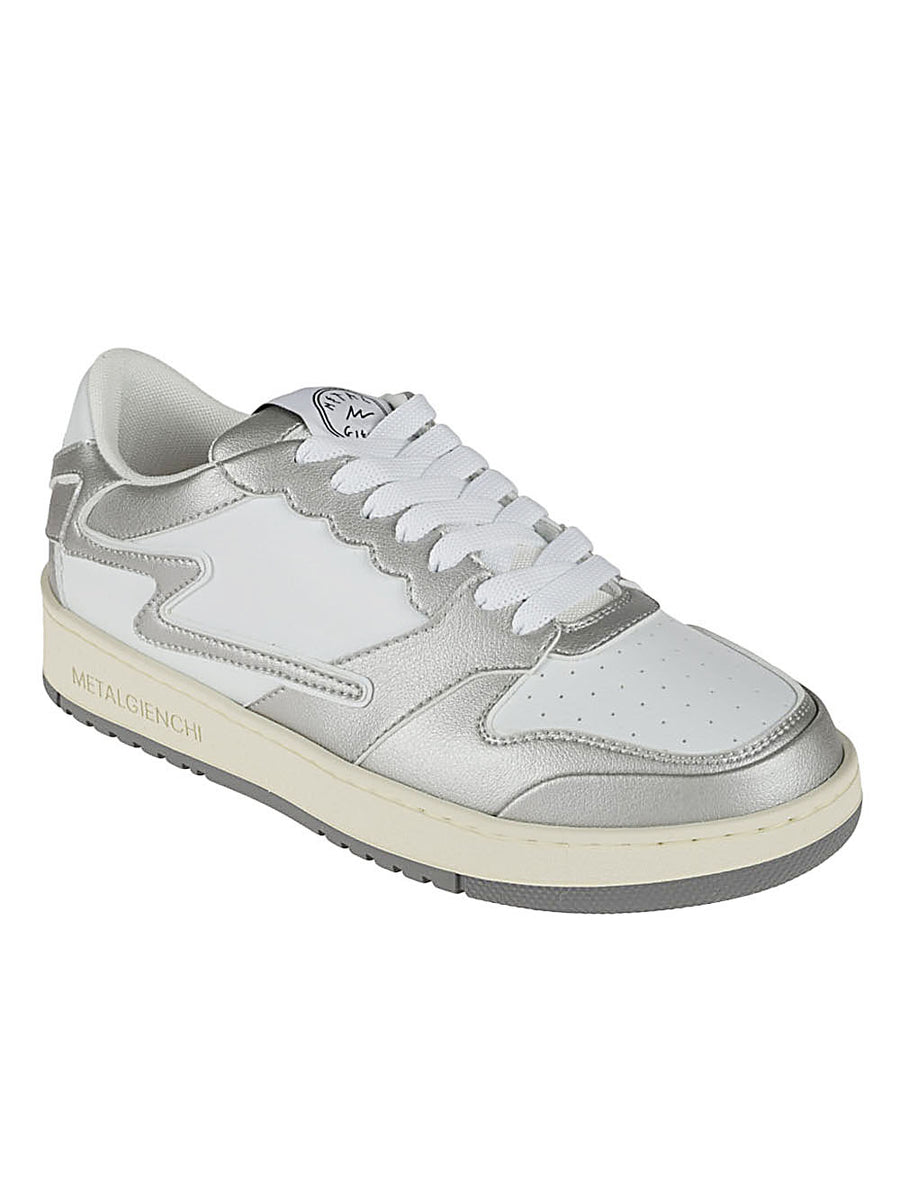 Metalgienchi ICX Low Top Sneakers for Men Silver Calf Leather Upper Gum Sole Luxury Comfort