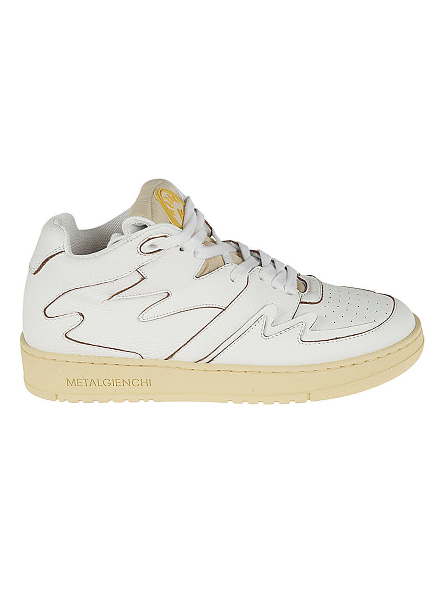 Metalgienchi Neon Leather Sneakers For Men Premium White Calf Leather Upper Gum Sole Durable Everyday Wear