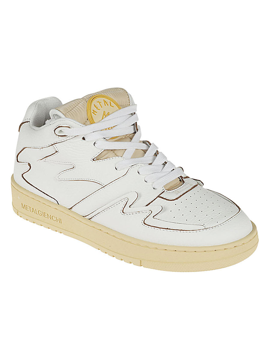 Metalgienchi Neon Leather Sneakers For Men Premium White Calf Leather Upper Gum Sole Durable Everyday Wear